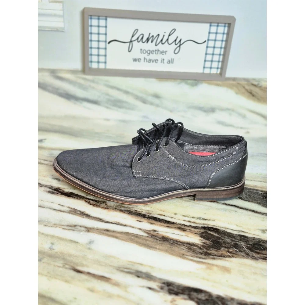 Ashford Hayes Reboot Mens 13M Charcoal Gray Denim Texture Lace Up Dress Shoes